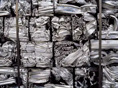 Compressed aluminium extrusion bales ready for transport