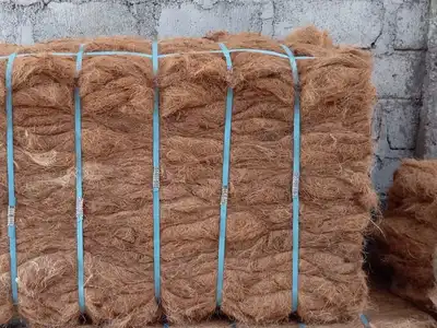 Single compressed coir fibre bale with plastic straps