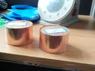 Labeled copper briquette samples for quality control