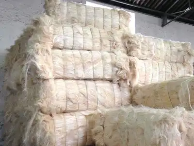 Dense sisal fibre bales stacked for shipment