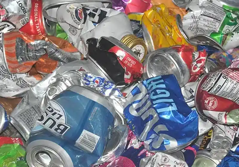 Loose empty aluminium beverage cans before compaction