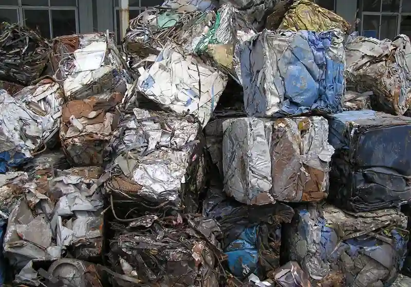 Stacked compacted ferrous scrap packages containing sheet and body-panel material