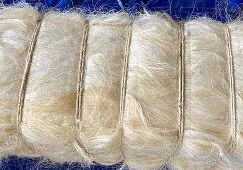 Close view of ties around compressed sisal fibers