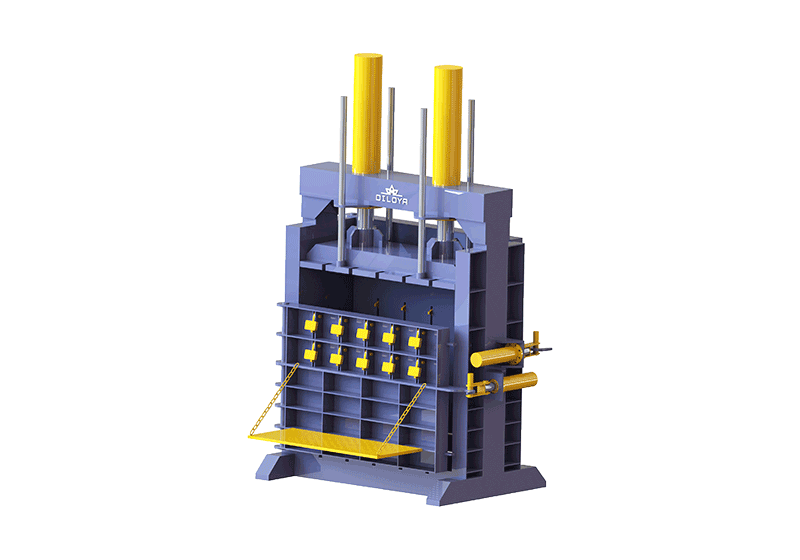 Heavy-duty tyre baler illustration with reinforced door and locking bars