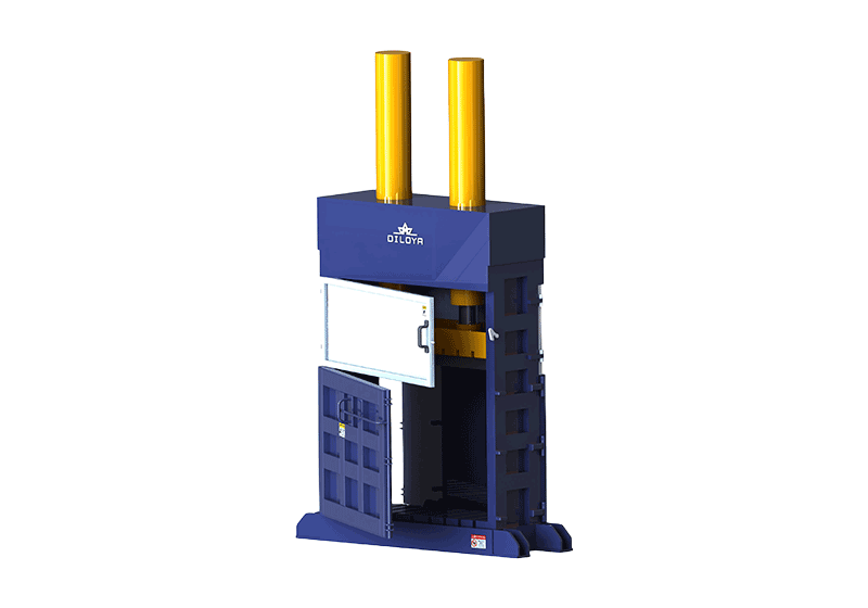 Vertical natural-fibre baler illustration with tall loading chamber
