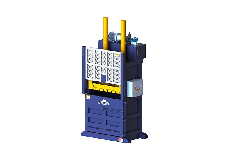 Vertical lifting-door baler illustration with guarded front loading opening