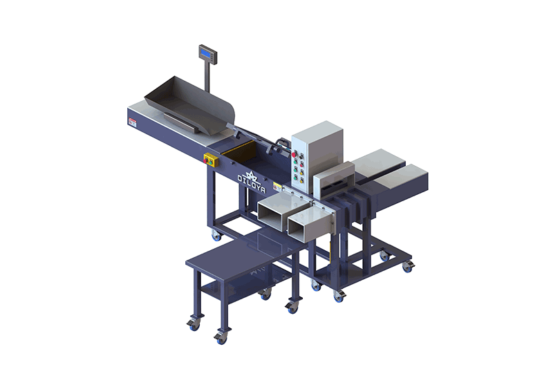 Dual-outlet wiping-rag baler illustration with two bagging channels